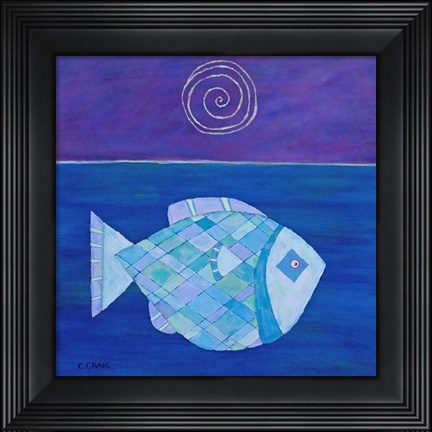 Framed Fish With Spiral Moon Print