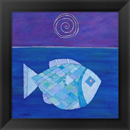 Framed Fish With Spiral Moon Print