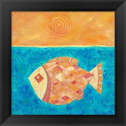 Framed Fish With Spiral Sun Print