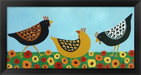 Framed Hens and Poppies Print