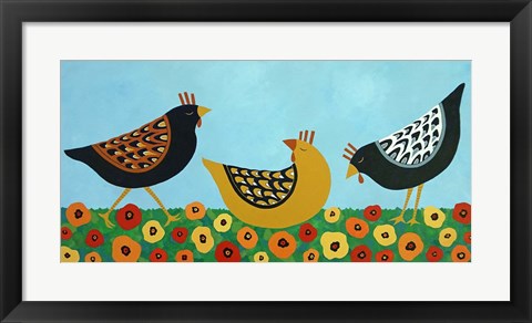 Framed Hens and Poppies Print