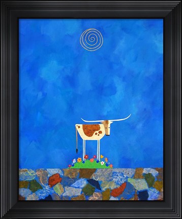 Framed Longhorn on Wildflower Hill Print