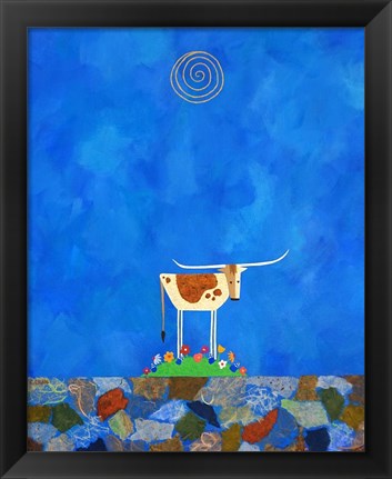 Framed Longhorn on Wildflower Hill Print