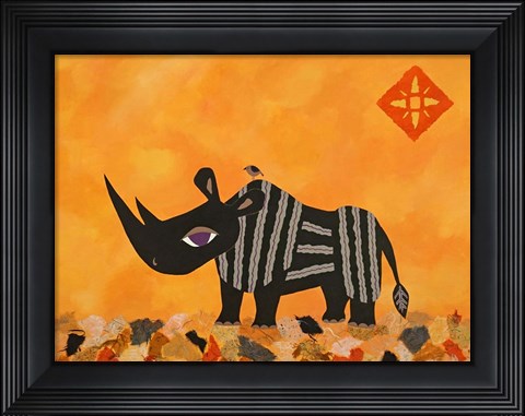 Framed Rhino with Summer Sky Print