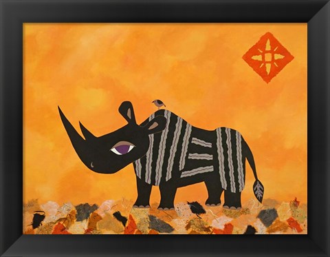 Framed Rhino with Summer Sky Print