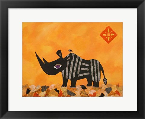 Framed Rhino with Summer Sky Print