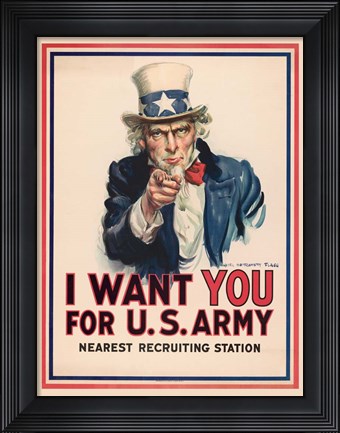 Framed Uncle Sam, I Want You for the U.S. Army, 1917 Print