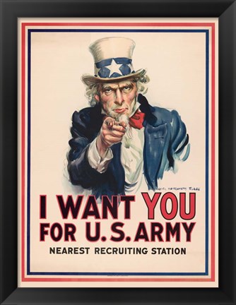 Framed Uncle Sam, I Want You for the U.S. Army, 1917 Print