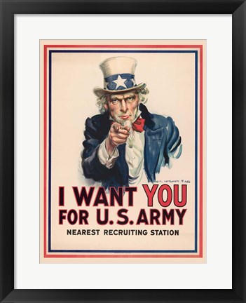 Framed Uncle Sam, I Want You for the U.S. Army, 1917 Print