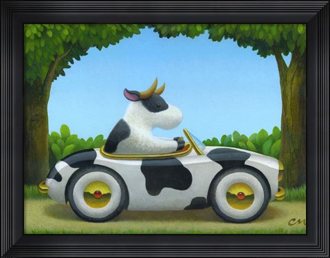 Framed Cow Car Print