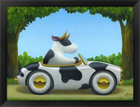 Framed Cow Car Print