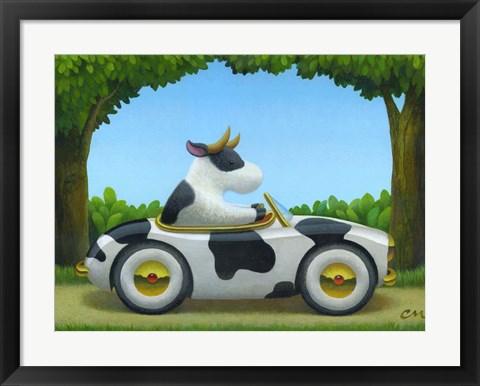 Framed Cow Car Print