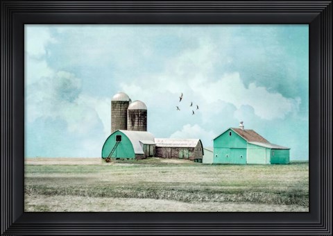 Framed Aqua Barns Print