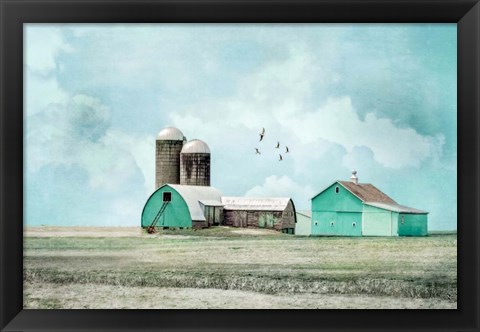 Framed Aqua Barns Print