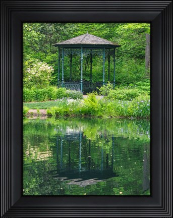 Framed Delaware, Gazebo Overlooking A Pond Print