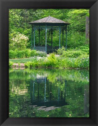 Framed Delaware, Gazebo Overlooking A Pond Print