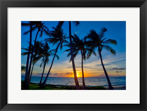 Framed Sunset And Silhouetted Palm Trees, Kihei, Maui, Hawaii Print