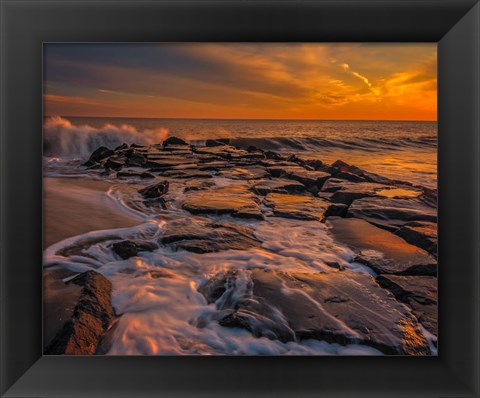Framed New Jersey, Cape May, Sunset On Ocean Shore Print