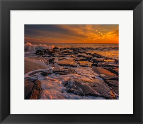 Framed New Jersey, Cape May, Sunset On Ocean Shore Print