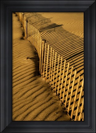 Framed New Jersey, Cape May, Fence Shadow On Shore Sand Print
