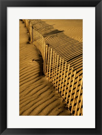 Framed New Jersey, Cape May, Fence Shadow On Shore Sand Print