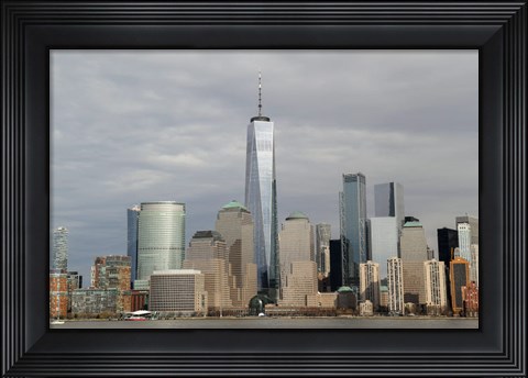 Framed One World Trade Center And Other Manhattan Skyscrapers Seen From Jersey City, NJ Print