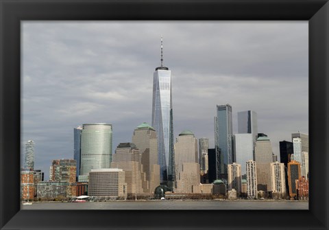 Framed One World Trade Center And Other Manhattan Skyscrapers Seen From Jersey City, NJ Print