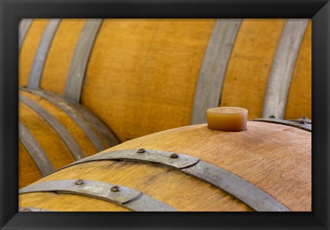 Framed Oregon, Elk Cove Winery Oak Barrels Close-Up Print