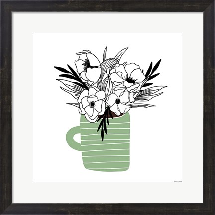 Framed Green Flower Mug Print