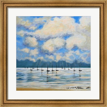 Framed Boat Reflections Off Shore Print