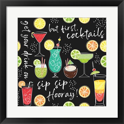 Framed Sip Sip Hooray Pattern III Print