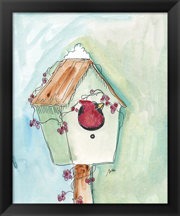 Framed Birdhouse Cardinal Print