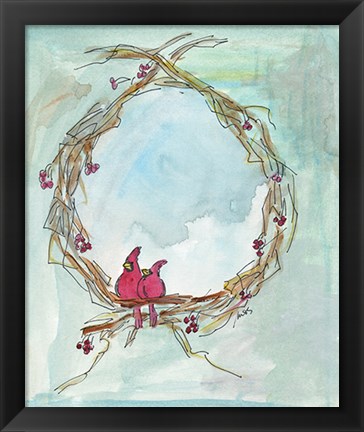 Framed Cardinal Wreath Print