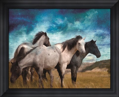 Framed Starry Night Horse Herd Print