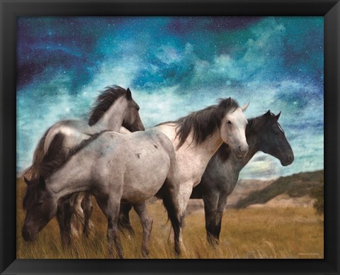 Framed Starry Night Horse Herd Print