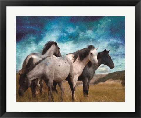 Framed Starry Night Horse Herd Print