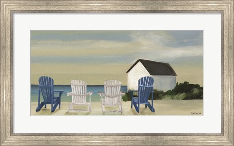 Framed Beach Chairs Panorama Print