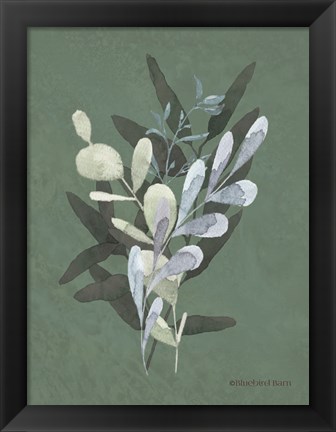 Framed Watercolor Greenery Series Dark II Print