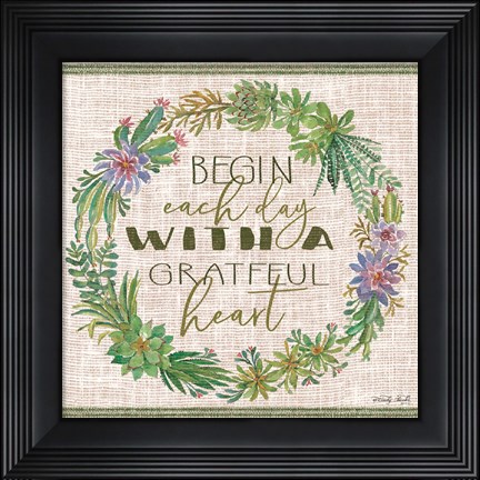 Framed Grateful Heart Succulent Wreath Print
