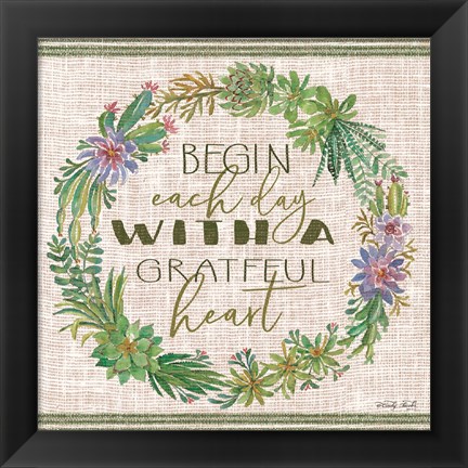 Framed Grateful Heart Succulent Wreath Print
