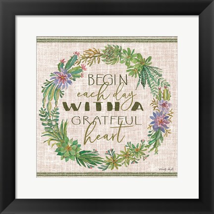 Framed Grateful Heart Succulent Wreath Print