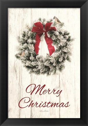 Framed Titmouse Christmas Wreath Print