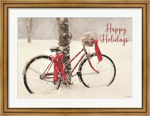 Framed Happy Holidays Snowy Bike Print