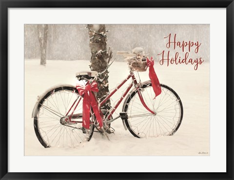 Framed Happy Holidays Snowy Bike Print