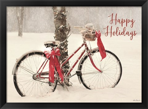 Framed Happy Holidays Snowy Bike Print