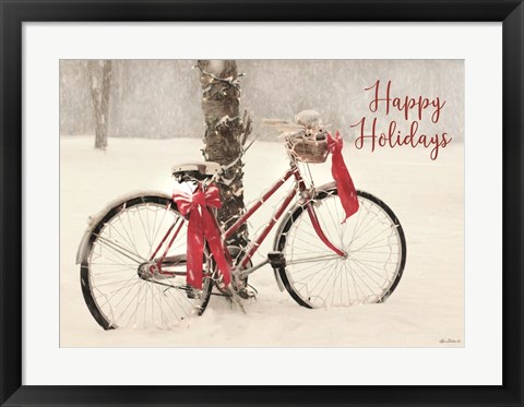 Framed Happy Holidays Snowy Bike Print