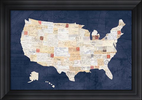 Framed Vintage USA on Indigo Print