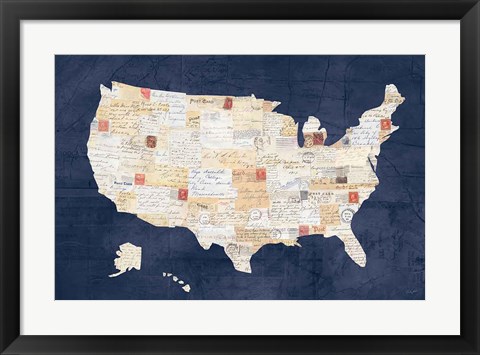 Framed Vintage USA on Indigo Print