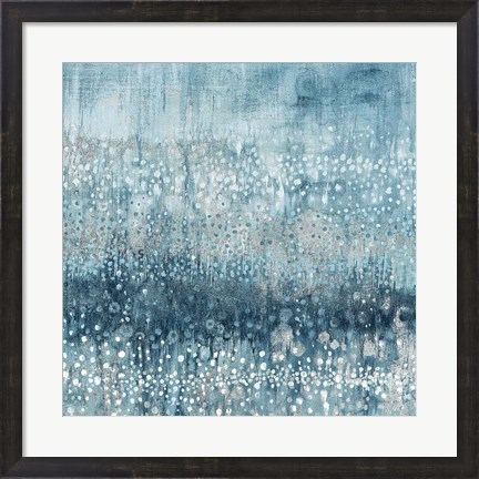 Framed Rain Abstract IV Blue Silver Print
