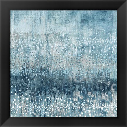 Framed Rain Abstract IV Blue Silver Print